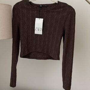Zara Dark Brown Long Sleeve Textured Top